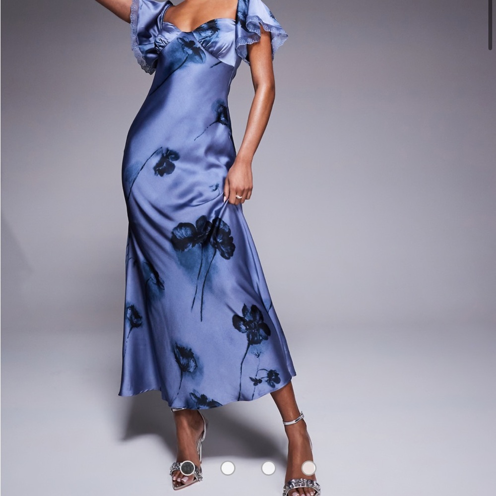 ASOS DESIGN bardot midi dress with lace inserts in floral print